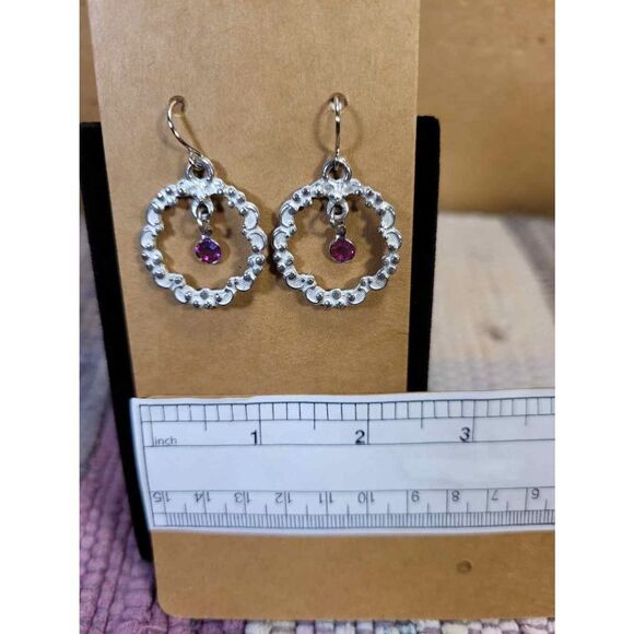 (3 for $15)~JoMa~ Whitewashed Silvertone Dangle Earrings with Purple Australian - Picture 2 of 4